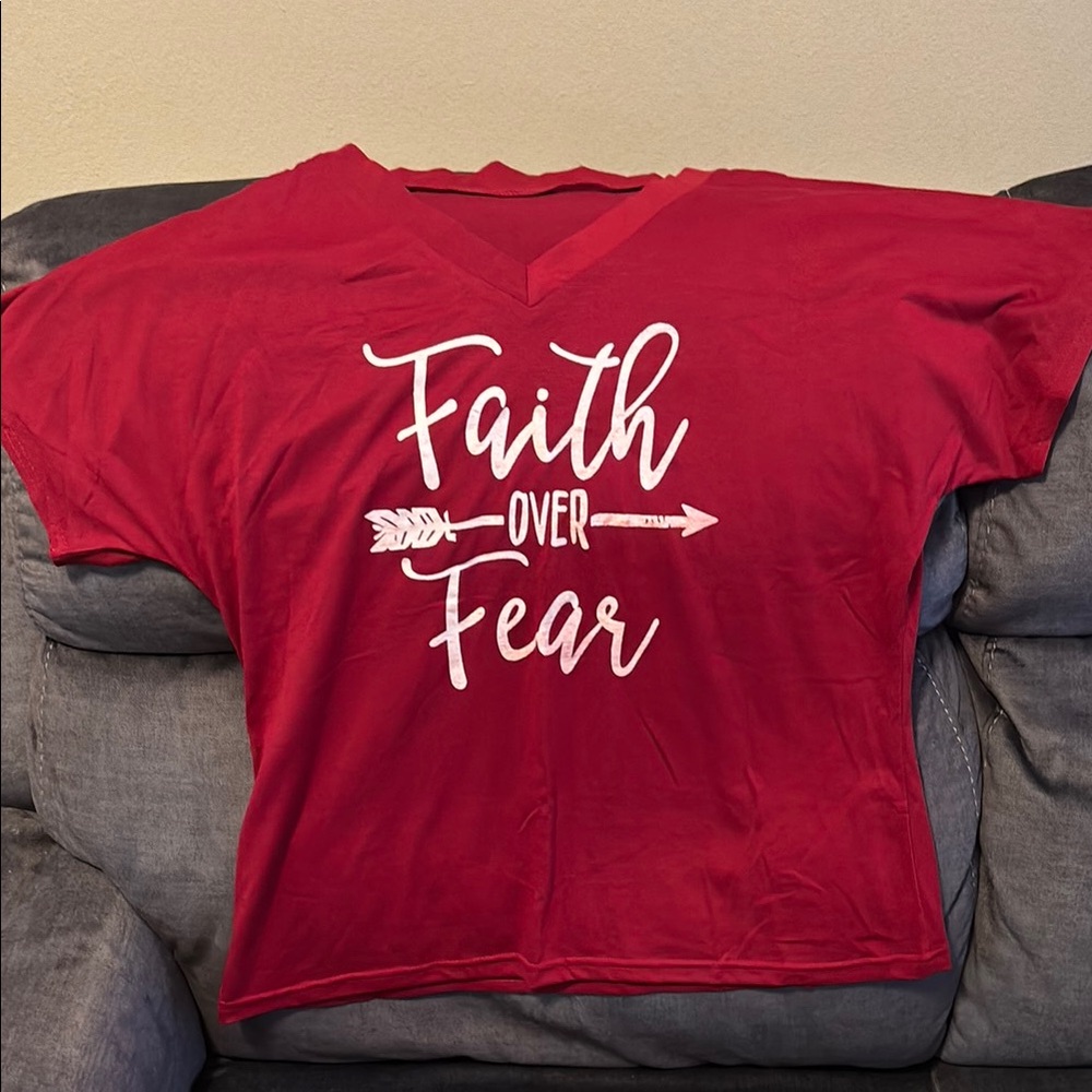Red Graphic V-Neck T-Shirt
